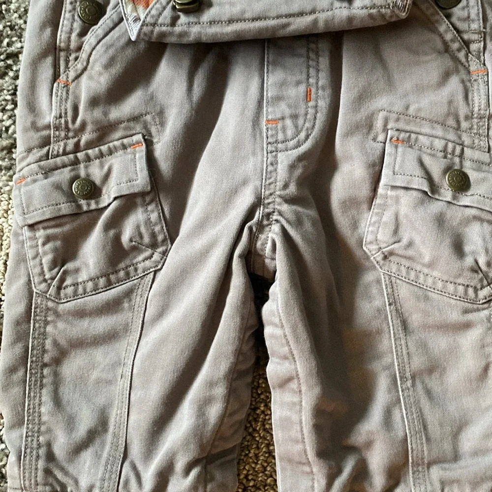 Vintage babyGap Baby Boy Fully Lined Plaid Overalls Beige Brown 6-12 Months